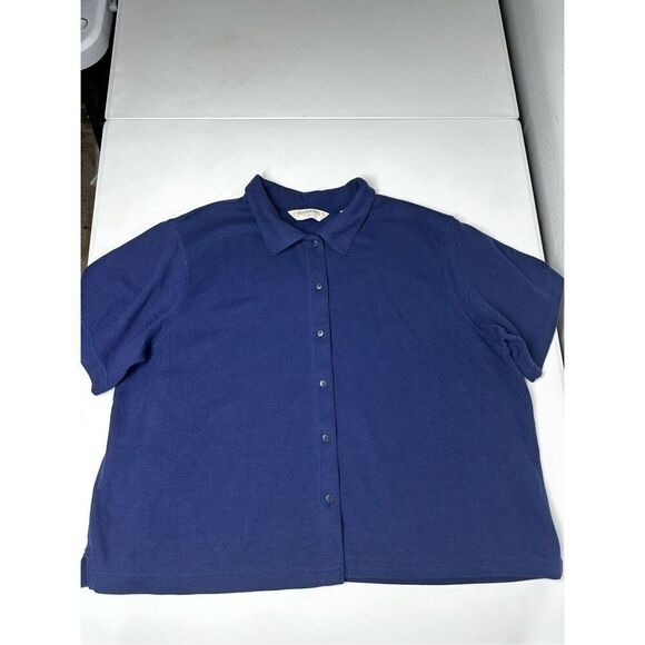 Vintage Bechamel Women’s Short Sleeve Blue Cotton Blend Buttoned Shirt Sz 1X - Picture 6 of 15